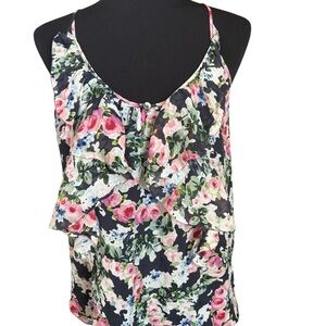 Women’s 100% Silk V-Neck Sleeveless Blouse Floral Ruffled Romantic Boho Size 4